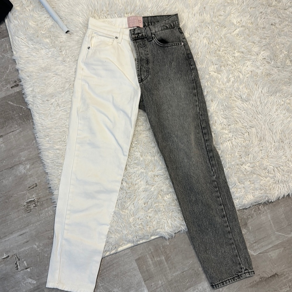 REVICE denim black and white high waisted jeans